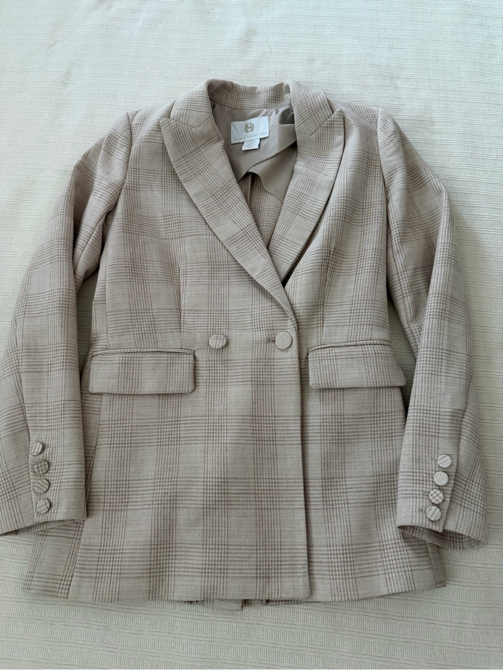 House of Harlow 1960 Beige Plaid Double-Breasted Blazer Jacket Size XS Academia